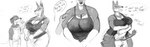 anthro arm_grab big_breasts blush breast_smother breast_squish breasts clothing duo face_on_breast female flexing flexing_bicep hug huge_breasts husband_and_wife larger_female male male/female married_couple muscular muscular_female shirt size_difference slice_of_life smaller_male smile smothering squish t-shirt tank_top topwear doctordj daniel_porter tracy_porter canid canine canis dobermann domestic_dog mammal pinscher absurd_res hi_res monochrome