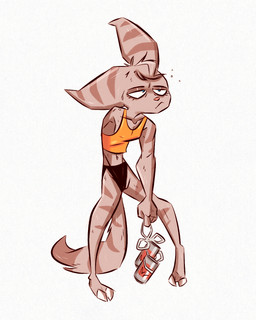 1_missing_limb 2_toes alcohol amputee anthro barefoot beer beverage beverage_can black_clothing black_panties black_underwear clothed clothing disability drunk feet female flat_chested fur grey_body grey_fur half-closed_eyes holding_object midriff missing_arm narrowed_eyes navel orange_clothing orange_shirt orange_topwear panties shirt simple_background skimpy solo standing stripes substance_intoxication tank_top toes topwear underwear white_background fluttershythekind ratchet_and_clank sony_corporation sony_interactive_entertainment rivet_(ratchet_and_clank) lombax mammal 2021 full-length_portrait hi_res portrait