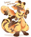 ambiguous_gender anthro brown_body brown_fur food fur honey_(food) kemono smile solo standing yellow_body yellow_fur tianhua mythology honeypot_(tianhua) arthropod bee dragon furred_dragon furred_scalie hybrid hymenopteran insect mythological_creature mythological_scalie scalie hi_res