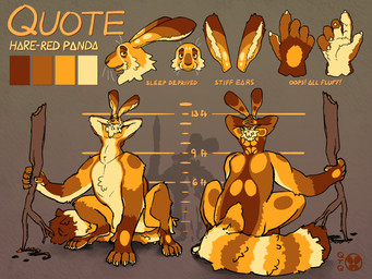 5_fingers 5_toes :3 athletic belly blunt_claws brown_body brown_fur chart cheek_tuft claws countershade_arms countershade_torso countershading crouching dewclaw digitigrade drawing facial_tuft feet finger_claws fingers fluffy front_view fur hands_behind_head height_chart holding_object interlocked_fingers large_lower_body long_ears long_tail looking_at_viewer looking_away male male_taur markings navel neck_tuft no_pawpads orange_body orange_fur pecs prehensile_feet shadow silhouetted_body simple_background small_upper_body smile solo spots spotted_markings squatting_pose stick striped_markings striped_tail stripes tail tail_markings tall tan_body tan_fur text textured_background toe_claws toes tuft whiskers quotethequiet quote_(quotethequiet) ailurid hare hybrid hybrid_taur lagomorph leporid mammal red_panda taur 2025 4:3 absurd_res digital_media_(artwork) english_text hi_res model_sheet signature