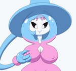 animated big_breasts black_sclera blowing_kiss bouncing_breasts breasts cleavage clothed clothing erect_nipples female generation_8_pokemon hand_on_breast hatterene hi_res holding_breast humanoid looking_at_viewer nintendo nipple_fetish nipple_outline nipple_pinch nipple_play nipples not_furry pinch pokemon pokemon_(species) pseudo_clothing short_playtime smile solo tansau white_body white_eyes