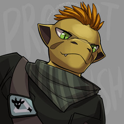 anthro clothed clothing green_eyes hair kerchief looking_at_viewer looking_down looking_down_at_viewer low-angle_view male neckerchief neckwear orange_hair sash shirt simple_background solo text text_background topwear yellow_body dbwuh please_respond project_silverfish snapchat the_wanderer_(project_silverfish) inheritor lizard reptile scalie 1:1 2025 bust_portrait english_text meme portrait