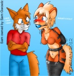 anthro anthrofied armbinder ball_gag bdsm binder_(restraint) blush bondage bondage_gear bound breasts duo eyewear female gag gagged glasses legbinder male nude pokemorph restraints struggling tail tydrian nintendo pokemon sam_gwosdz arcanine canid canine fox generation_1_pokemon mammal pokemon_(species) low_res