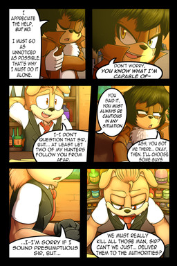 anthro bar biped clothed clothing eye_scar eyes_closed facial_scar fingers hair hand_behind_head inside male open_mouth scar speech_bubble text dexstar sega sonic_the_hedgehog_(series) canid canine mammal 2:3 comic digital_media_(artwork) english_text hi_res