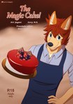 age_restriction anthro apron black_nose blue_eyes cake candy canid canine canis chocolate clothed clothing comic cover cover_art cover_page dessert digital_media_(artwork) domestic_dog element_drop_shadow english_text eyebrows food fully_clothed fur hair hand_on_hip hi_res holding_cake holding_food holding_object male mammal multicolored_body multicolored_fur number orange_ears patreon patreon_logo red_hair shirt simple_background smile solo standing tan_body tan_fur text text_drop_shadow title topwear two_tone_body two_tone_fur yuguni yuguni_(yuguni)