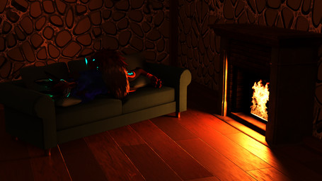 4_ears antennae_(anatomy) anthro bioluminescence bottomless burgundy_fur clothed clothing fire fireplace fluffy fluffy_tail fur furniture glowing glowing_markings hoodie hoodie_only lying male markings multi_ear on_side pillow red_(redstonelp2) redstonelp2 sleeping sofa solo tail tail_wrapped_around_body topwear topwear_only canid canine fennix fox mammal 16:9 2024 3d_(artwork) blender_(artwork) blender_cycles_(artwork) digital_media_(artwork) hi_res widescreen