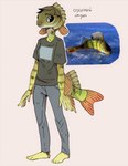 5_fingers anthro barefoot clothed clothing feet fingers humanoid_hands looking_at_viewer male real scales simple_background solo text water bluekiwi101 fish lake_perch marine 2022 digital_media_(artwork) hi_res photography_(artwork) russian_text translated