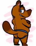 anthro blue_eyes brown_body brown_fur butt clothing fur humanoid_hands jockstrap male simple_background slightly_chubby solo standing underwear goronic animal_crossing nintendo tom_nook_(animal_crossing) canid canine mammal raccoon_dog tanuki 2019 digital_media_(artwork) full-length_portrait portrait