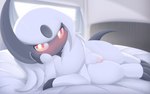 bed blush feral furniture genitals looking_at_viewer lying male on_bed penis red_eyes solo white_body rael nintendo pokemon absol generation_3_pokemon pokemon_(species) hi_res