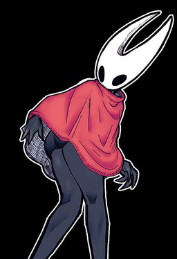 2_horns anthro biped black_background black_body black_eyes butt cloak cloak_only clothing empty_eyes female horn red_cloak red_clothing simple_background solo standing thick_thighs white_body wide_hips xrobinsfw hollow_knight_(franchise) team_cherry hornet_(hollow_knight) arthropod insect 2025
