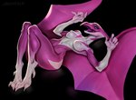 anthro areola breasts female green_eyes looking_at_viewer membrane_(anatomy) membranous_wings multicolored_body navel nipples non-mammal_breasts non-mammal_nipples nude open_mouth open_smile purple_body simple_background smile solo two_tone_body white_body wide_hips wings johnfoxart mighty_morphin_power_rangers power_rangers kimberly_ann_hart pink_ranger dinosaur prehistoric_species reptile scalie theropod 2023