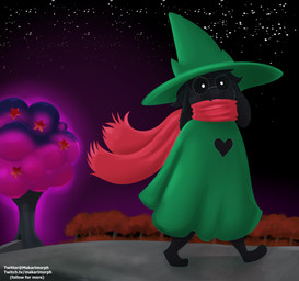 cloak clothing fur outside plant scarf sky solo star tree walking makarimorph deltarune undertale_(series) ralsei bovid caprine darkner goat mammal 2018 absurd_res hi_res