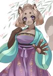 5_fingers anthro asian_clothing breasts chinese_clothing clothed clothing east_asian_clothing female fingers fur hair hanfu kemono looking_at_viewer purple_eyes smile kawarage_yatano canid canine mammal raccoon_dog 2022 absurd_res digital_media_(artwork) hi_res