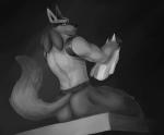 2019 anthro butt canid canine generation_4_pokemon looking_at_viewer looking_back lucario male mammal monochrome muscular muscular_anthro muscular_male nintendo nude pokemon pokemon_(species) quival simple_background sitting solo towel