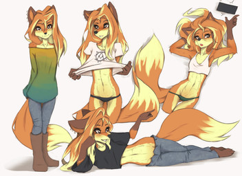 5_fingers abs anthro athletic athletic_female boots bottomwear brown_eyes clothed clothing ear_piercing ear_ring electronics female fingers footwear fully_clothed gesture hair hand_gesture long_hair looking_aside looking_at_viewer low-riding lying multiple_angles navel on_back on_side orange_hair panties pants pantsless partially_clothed phone piercing pointing ring_piercing sagging_pants shirt shirt_grab shoes simple_background solo standing tail thigh_gap topwear underwear white_background tinygaypirate jinny_(tinygaypirate) canid canine fox mammal red_fox true_fox 2023 absurd_res hi_res