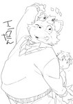 anthro blush clothing duo humanoid_hands kemono male necktie one_eye_closed overweight overweight_male shirt simple_background sweater sweater_vest topwear vest white_background wink konbu incubus! ink_incuberia canid canine human mammal 2014 monochrome