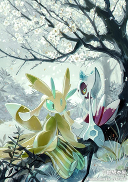 ambiguous_gender antennae_(anatomy) anthro blue_eyes duo eyelashes flower grass green_eyes looking_at_another looking_back plant sitting tree white_body yellow_body yellow_sclera ame_ivysaur nintendo pokemon froslass generation_4_pokemon generation_7_pokemon humanoid lurantis pokemon_(species) shiny_pokemon 2024 signature