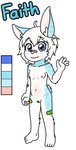 anthro bandage blue_body blue_eyes blue_fur breasts female fur genitals hair navel nipples nude pussy scar small_breasts solo white_body white_fur white_hair young young_anthro techboy1423 faith lagomorph leporid mammal rabbit absurd_res hi_res model_sheet