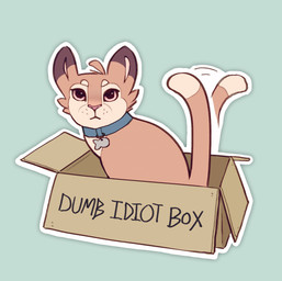 blue_collar box cardboard cardboard_box collar container feral fur male sitting solo tail tail_motion tailwag tan_body tan_fur skidoo alex_(skidoo) domestic_cat felid feline felis mammal hi_res