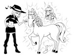 2018 before_and_after bottomwear breasts clothed clothing duo equid equine eyes_closed female feral hair hat headgear headwear horse human human_to_feral legwear magic magic_user mammal monochrome navel short_hair simple_background skirt smile species_transformation standing stockings surprise transformation witch xbc9