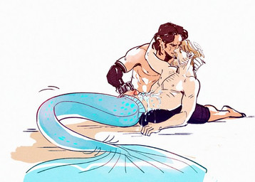 beard blonde_hair duo ejaculation facial_hair fish_tail genitals hair legless male male/male mermaid_tail penis split_form star_wars anakin_skywalker obi-wan_kenobi aquatic human mammal merfolk