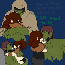 beard clothed clothing duo facial_hair female hood hug kissing male male/female not_furry text topless topless_male bloodmouth human humanoid mammal orc 1:1 alpha_channel english_text