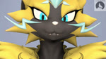 anthro big_breasts black_body blue_eyes breast_grab breasts claws female finger_claws front_view fur grey_background hand_on_breast looking_at_viewer neck_tuft nipples nude simple_background smile solo tuft whiskers white_nose yellow_body yellow_fur luciamaribela nintendo pokemon warfare_machine warfare_zeraora felid feline generation_7_pokemon legendary_pokemon lynx mammal pokemon_(species) zeraora 16:9 3d_(artwork) 3d_animation animated digital_media_(artwork) high_framerate short_playtime sound source_filmmaker_(artwork) text-to-speech webm widescreen