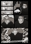 angry anthro bodily_fluids clothing crying dialogue duo eyes_closed musclegut muscular shirt slightly_chubby tears text topwear alfredblaze rogers_(alfredblaze) roy_blake bear canid canine canis mammal short-faced_bear spectacled_bear wolf 2025 comic english_text hi_res