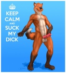 abs animal_genitalia balls biceps black_nose blue_background blue_eyes brown_fur canine canine_penis claws cum cum_drip cum_string dripping english_text erection fox fur grin knot laser_(artist) leaking looking_at_viewer male mammal muscles nude orange_fur pecs penis plain_background pose precum presenting propaganda sheath smile solo standing text toe_claws toned united_kingdom white_fur world_war_2
Rating: Explicit
Score: 11
User: Peekaboo
Date: April 02, 2013