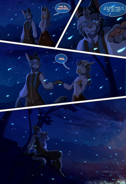 anthro beak blue_eyes breasts clothed clothing duo eyes_closed female horn male night outside plant sitting sky smile standing star starry_sky text tree skaydie petra_(rogue-numbers) avian domestic_cat felid feline felis hybrid mammal 2017 comic digital_media_(artwork) english_text hi_res source_request unavailable_at_source