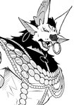 4_ears abs anthro athletic athletic_male black_hair gold_(metal) gold_jewelry hair jewelry long_hair male multi_ear muscular muscular_male pecs solo samoji anothereidos_of_dragon_vein_r hybris_(anothereidos_r) bat demon mammal hi_res monochrome