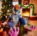 anthro blue_body blue_fur carpet christmas_tree fur hair happy holidays looking_at_viewer male open_mouth orange_body orange_fur paws plant pose posed qr_code simple_background smile solo tail text tree warm_lighting white_body white_fur daytia c4d christmas canid canine canis mammal rexouium 3d_(artwork) cinema_4d_(artwork) digital_media_(artwork) hi_res url warm_colors