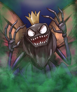 4_fingers ambiguous_gender anthro crown evil_grin eyespots fingers gold_crown headgear insect_wings intimidation lepidopteran_wings long_fingers markings nude open_mouth orange_wings pupils purple_body ruff sharp_teeth small_pupils smile smoke solo spread_wings teeth wings atsu_tento disney hoppers_(disney) pixar titus_(hoppers) arthropod butterfly insect lepidopteran monarch_butterfly 2026 digital_media_(artwork) hi_res