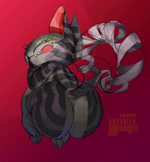 alice_in_wonderland animated anthro artist_name big_butt butt cheshire_cat cheshire_cat_(species) domestic_cat felid feline felis grey_body jg_genesiskeys looking_at_viewer looking_back looking_back_at_viewer mammal no_sound purple_body rear_view red_background short_playtime simple_background smile tail tongue tongue_out webm