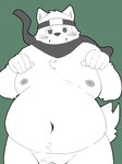 anthro barely_visible_genitalia barely_visible_penis belly big_belly blush genitals green_background kemono male moobs navel ninja nipples overweight overweight_male penis scarf simple_background solo warrior menmen_kesinn canid canine canis domestic_dog mammal 2024