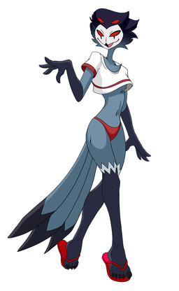 anthro chest_tuft clothed clothing crop_top feathers femboy flip_flops footwear grey_body grey_feathers male navel open_mouth red_clothing red_eyes red_thong red_underwear sandals shirt shoes simple_background solo tail thong topwear tuft underwear white_background darkshiner8 hellaverse helluva_boss stolas_(helluva_boss) avian bird demon owl owl_demon hi_res