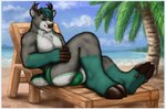 anthro balls_outline beach bulge chair clothing detailed_bulge furniture genital_outline hooves lounge_chair male muscular nude outside palm_tree plant seaside sitting solo speedo swimwear tree underwear gevual zone_system cervine deer mammal