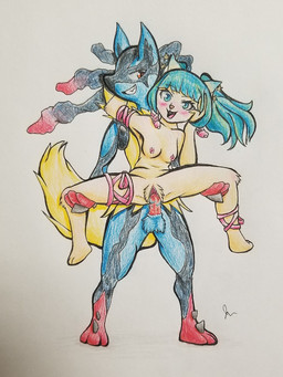 3_fingers 3_toes accessory age_difference anklet anthro anthro_on_anthro areola arm_markings arm_tuft armlet ball_tuft balls bangs black_body black_fur black_hair black_markings blue_balls blue_body blue_fur blush bracelet breasts clitoris collarbone crotch_tuft cute_fangs dipstick_ears dominant dominant_male dreadlocks duo ear_markings ear_piercing elbow_tuft erection eyebrow_through_hair eyebrows eyelashes facial_markings fangs feet female female_penetrated fingers fur genitals gloves_(marking) grasp green_eyes green_hair hair hair_accessory hand_behind_head hand_on_head head_markings highlights_(coloring) humanoid_hands interspecies jewelry knee_tuft larger_male leg_grab leg_markings leg_tuft long_hair looking_at_another looking_at_partner looking_at_viewer looking_pleasured male male/female male_penetrating male_penetrating_female markings multicolored_body multicolored_ears multicolored_fur navel neck_tuft nipples nude older_male open_mouth penetration penile penile_penetration penis penis_in_vagina piercing pigtails pink_areola pink_nipples pink_nose plantigrade pokephilia ponytail pupils red_body red_eyes red_fur red_highlights red_markings reverse_stand_and_carry_position sex side_mouth simple_background size_difference slit_pupils small_breasts smaller_female smaller_penetrated smile socks_(marking) spikes spread_legs spreading standing standing_sex star submissive submissive_female tail tan_body tan_fur teeth toes translucent translucent_hair tuft vaginal vaginal_penetration vulva white_background yellow_body yellow_fur yellow_tail young young_anthro young_female younger_female younger_penetrated corpulent_catastrophe cyberconnect2 little_tail_bronx nintendo pokemon solatorobo cocona_(solatorobo) canid canine felid felineko generation_6_pokemon mammal mega_evolution mega_lucario pokemon_(species) 2018 3:4 colored_pencil_(artwork) traditional_media_(artwork)