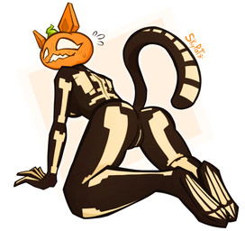 all_fours anthro anus bone cat_tail female female_anthro food for_a_head fruit genitals jack-o'-lantern nervous plant pumpkin pumpkin_head skeleton solo tail vulva skypat epic_games fortnite spice_(fortnite) felid feline mammal object_head hi_res
