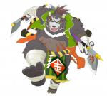 anthro belly clothed clothing green_eyes humanoid_hands male moobs overweight overweight_anthro overweight_male simple_background solo weapon white_background gindan sengoku_puzzle kintoki_sakata bear mammal 2017