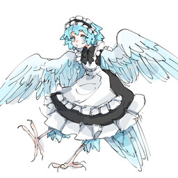 avian_feet blue_body blue_eyes blue_feathers blue_hair blue_wings clothed clothing feathered_wings feathers female hair light_body light_skin maid_headdress maid_uniform simple_background solo tail tail_feathers uniform white_background wings i7go34 european_mythology greek_mythology mythology animal_humanoid avian humanoid mythological_avian mythological_creature 1:1 hi_res sketch