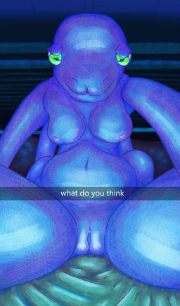 anthro areola bed bed_sheet bedding bedroom big_breasts big_stomach big_vulva blinds breasts female furniture genitals glistening glistening_eyes hands_behind_back leaning leaning_forward narrowed_eyes nervous nervous_smile nipples organs overweight phone_view photo pillow presenting reaching_towards_viewer reflection_in_eyes reflective_body sitting smile smiling_at_viewer solo spread_legs spreading stomach tentacles text upward_angle vulva keli_kameks snapchat the_nature_of_predators aquatic kolshian_(the_nature_of_predators) mammal absurd_res hi_res
