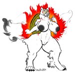 anthro anthrofied areola arm_tuft big_breasts big_butt big_nipples black_areola black_nipples black_nose black_pawpads breasts brush butt chest_tuft claws confident covered_eyes crotch_tuft digitigrade disguise drawing drawing_on_body dripping elbow_tuft female fire fur genitals huge_breasts ink markings mask navel nipples nude nude_female paintbrush paper pawpads pussy red_markings shoulder_tuft simple_background small_waist smile smirk solo tail tail_motion tailwag thick_thighs tuft white_background white_body white_fur wide_hips alrecsolus capcom clover_studio okami_(capcom) amaterasu_(okami) canid canine canis mammal wolf 1:1 2024 digital_drawing_(artwork) digital_media_(artwork) hi_res