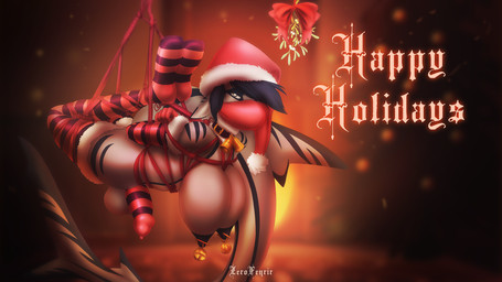 5_fingers anthro arms_tied armwear balls bdsm bell big_breasts black_nipples blue_hair bondage bound breasts christmas_clothing christmas_headwear cloth_gag clothing collar eyebrows fingers fully_bound gag gagged genitals grey_body grey_eyes gynomorph hair half-closed_eyes hands_behind_back hat headgear headwear hogtied holidays huge_breasts intersex legs_tied legwear looking_at_viewer markings mistletoe mostly_nude mostly_nude_anthro mostly_nude_gynomorph mostly_nude_intersex muffled narrowed_eyes nipple_clamp nipples otn_gag penis plant red_penis restrained restraints rope rope_bondage rope_harness santa_hat solo striped_body striped_genitalia striped_markings striped_penis striped_tail stripes submissive submissive_anthro submissive_gynomorph submissive_intersex suspension suspension_bondage tail tail_markings text thick_thighs zerofenrir christmas aquatic fish shark 16:9 artist_name english_text hi_res widescreen