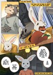 anthro biped black_eyes blue_body blue_fur eye_scar facial_scar female floppy_ears fur group male muscular muscular_anthro muscular_male scar slim_anthro slim_female text trio white_body white_fur hemuchang beastars haru_(beastars) legoshi_(beastars) canid canine canis lagomorph leporid mammal rabbit wolf english_text hi_res