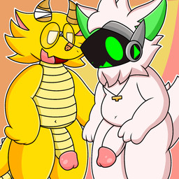 anthro balls butt butt_grab duo erection fur genitals hair hand_on_butt happy horn machine male male/male nude open_mouth overweight overweight_anthro overweight_male penis protogen_visor screen screen_face simple_background slightly_chubby slightly_chubby_anthro slightly_chubby_male smile tail text thick_thighs white_body white_fur lyncario mythology cuernos_da_dragon tunrix_(lyncario) canid canine dragon mammal mythological_creature mythological_scalie protogen scalie 1:1 digital_media_(artwork) hi_res