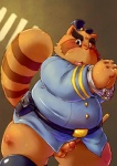 anthro barazoku cuff_(restraint) erection genitals handcuffs humanoid_genitalia humanoid_penis male metal_cuffs overweight overweight_anthro overweight_male penis police restraints shackles small_penis solo chiro_(artist) alice_detective_bureau inspector_arai mammal procyonid raccoon