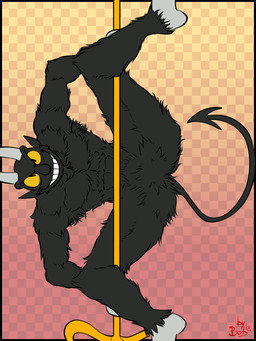 abs butt dancing featureless_crotch grin horn legs_around_pole male muscular muscular_humanoid muscular_male naturally_censored not_furry nude pecs pole pole_dancing smile solo stripper stripper_pole bobthetanuki cuphead_(game) the_devil_(cuphead) demon demon_humanoid horned_humanoid humanoid mammal 3:4 hi_res