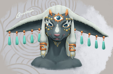 3_eyes accessory anthro black_body black_fur ear_piercing ear_ring fur hair hair_accessory horn male multi_eye multicolored_body multicolored_fur piercing ring_piercing solo two_tone_body two_tone_fur white_body white_fur white_hair nodoph nintendo tears_of_the_kingdom the_legend_of_zelda rauru_(tears_of_the_kingdom) bovid caprine mammal sheep zonai absurd_res hi_res