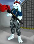 anthro clothed clothing fully_clothed fur gun long_ears male outside ranged_weapon shotgun solo weapon white_body white_fur narija command_and_conquer electronic_arts undertale undertale_(series) fan_character pancakes_(biofreak) boss_monster_(undertale) bovid caprine mammal hi_res